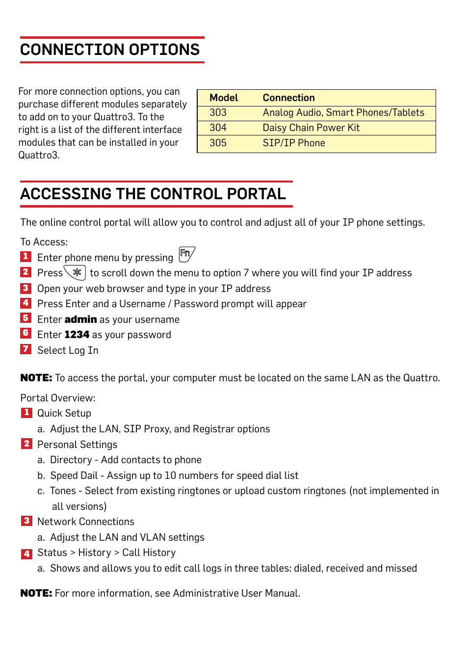 Connection options accessing the control portal | Phoenix Audio Quattro3 MT305 User Manual | Page 8 / 10