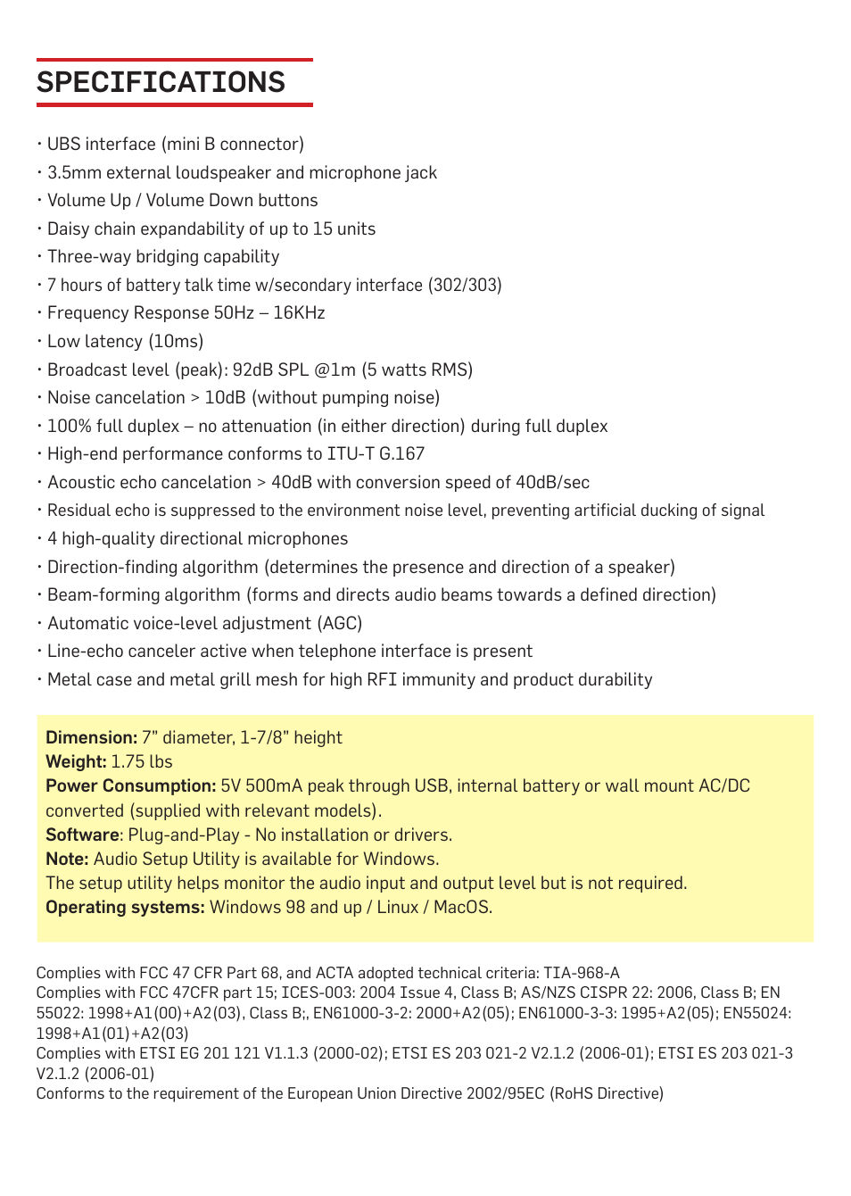 Specifications | Phoenix Audio Quattro3 MT304 User Manual | Page 7 / 8