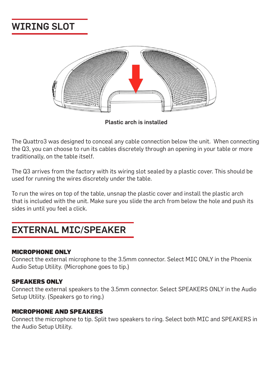 External mic/speaker, Wiring slot | Phoenix Audio Quattro3 USB and Smart Interface MT303 User Manual | Page 6 / 8