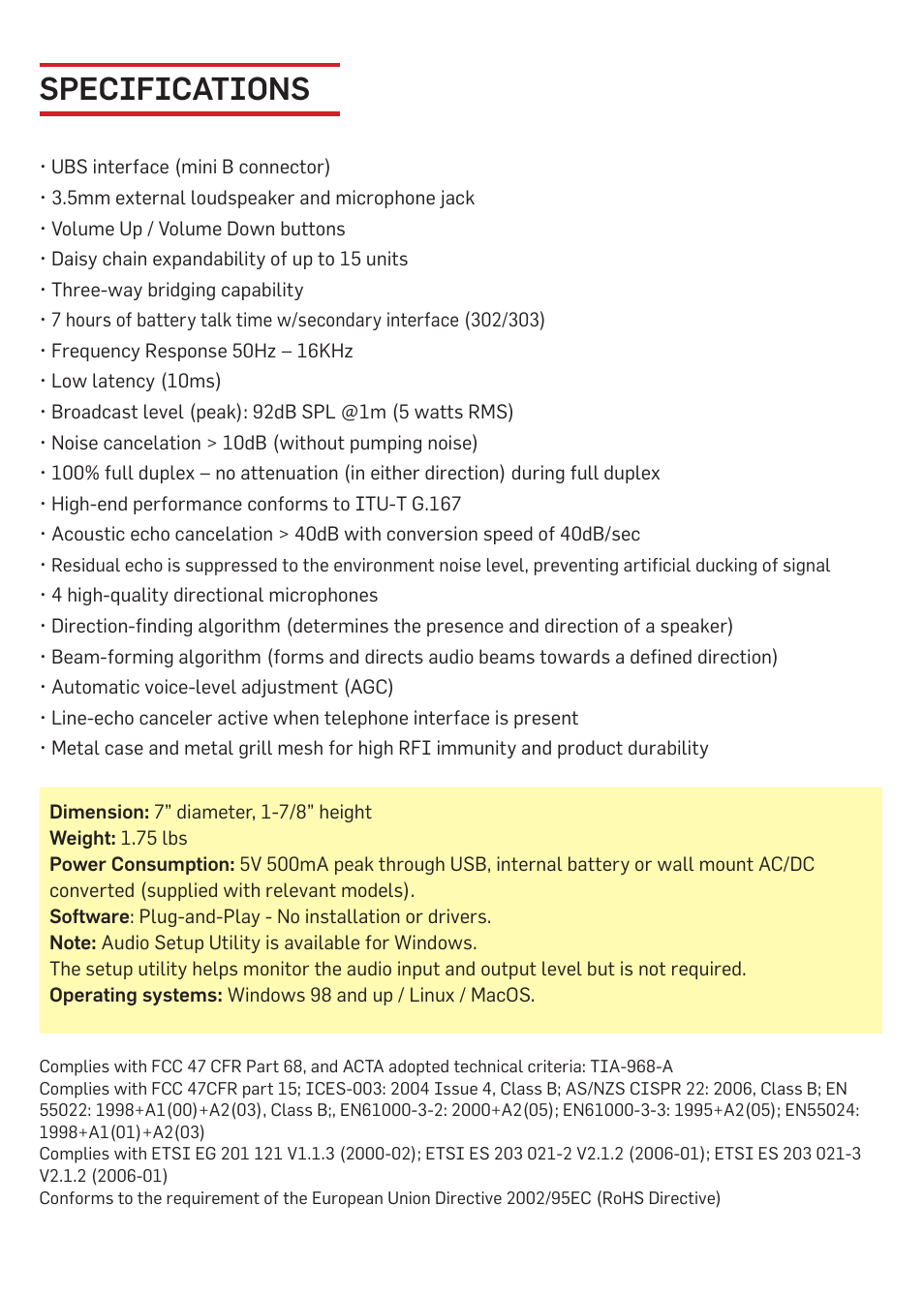 Specifications | Phoenix Audio Quattro3 USB and Smart Interface MT303 User Manual | Page 7 / 8