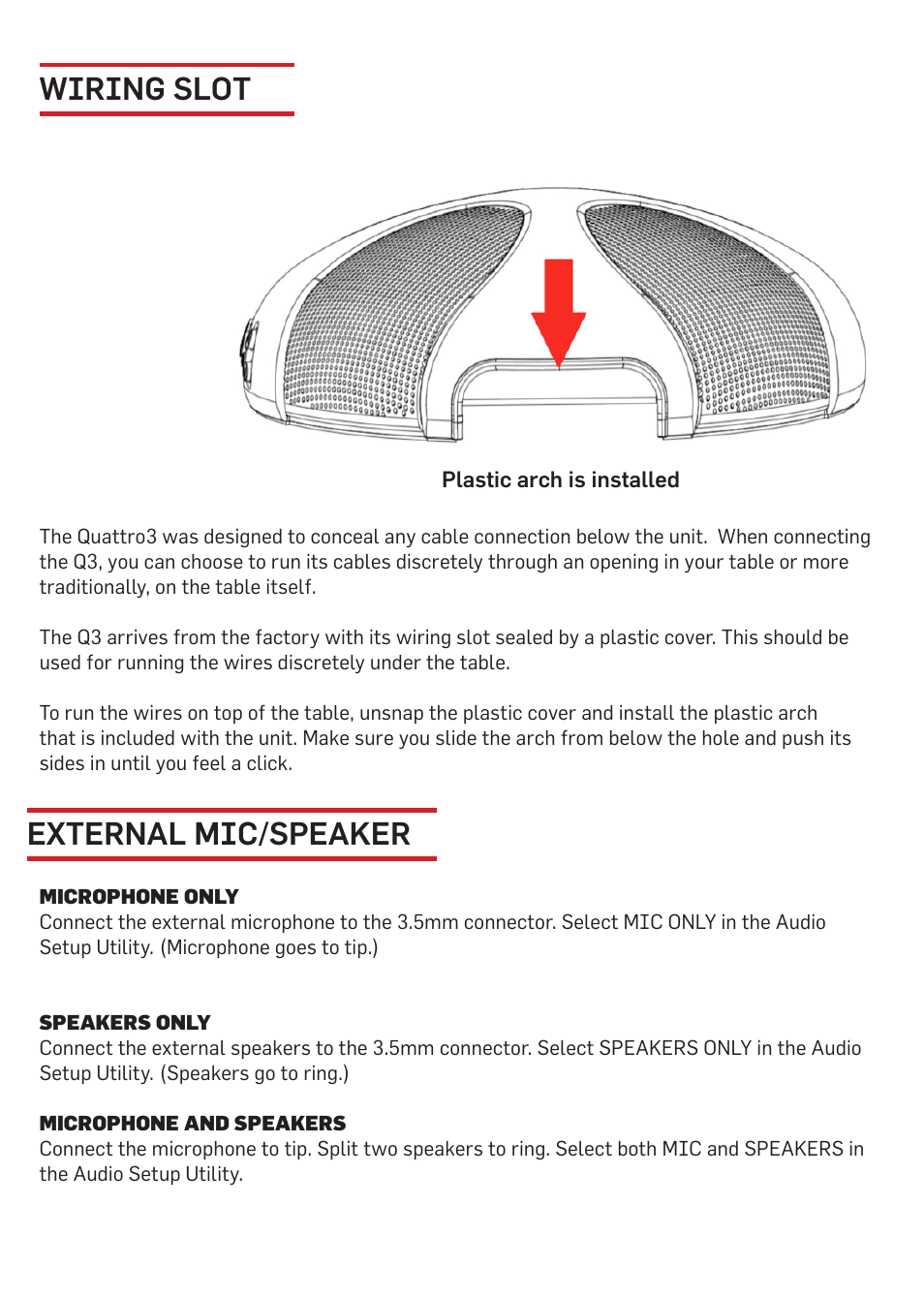 External mic/speaker, Wiring slot | Phoenix Audio Quattro3 USB and Telephone MT302 User Manual | Page 7 / 10