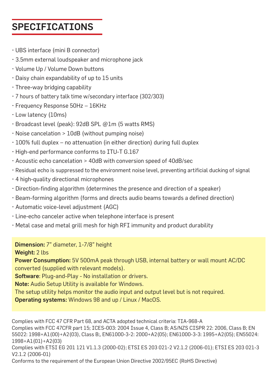 Specifications | Phoenix Audio Quattro3 USB and Telephone MT302 User Manual | Page 9 / 10