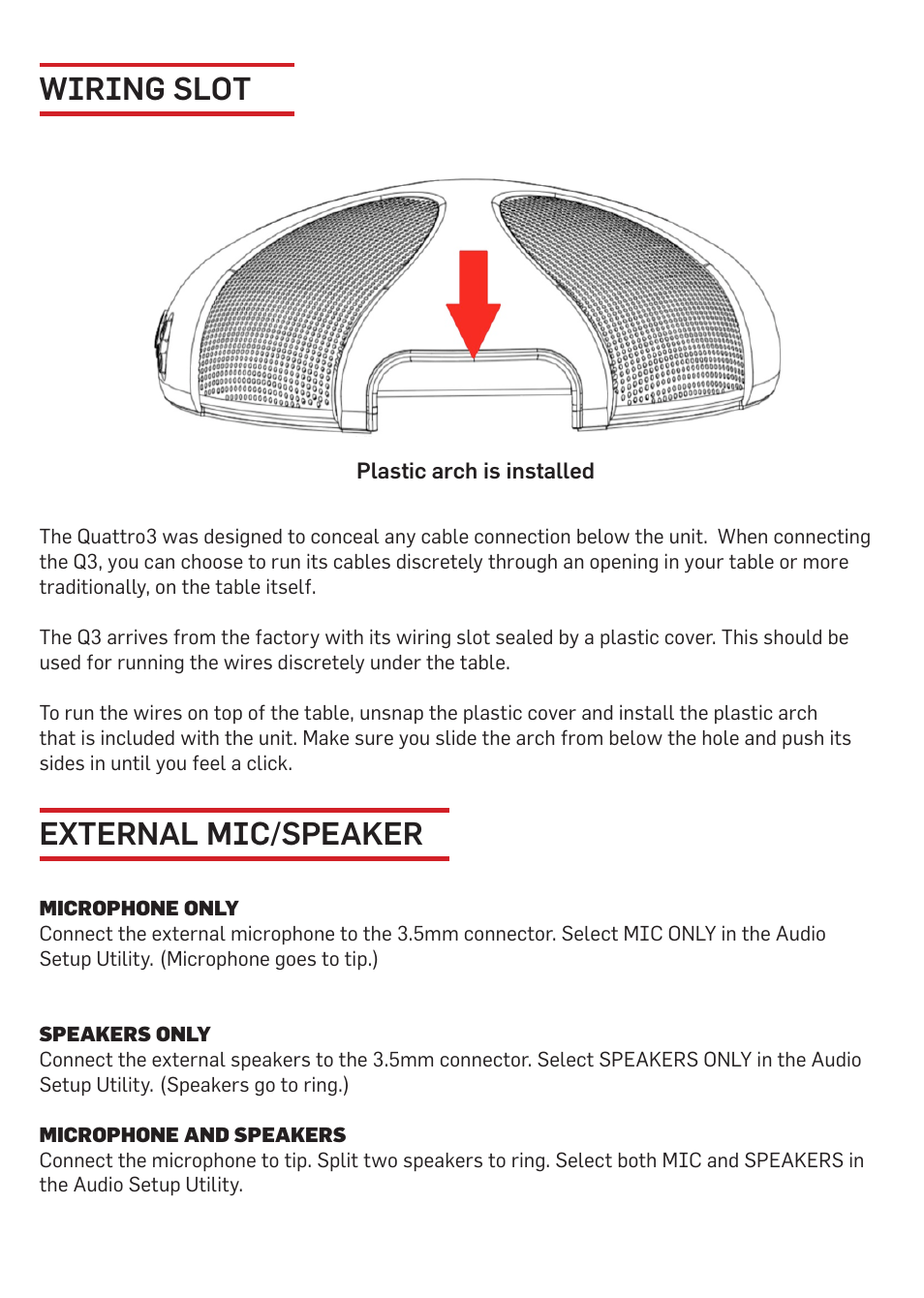 External mic/speaker, Wiring slot | Phoenix Audio Quattro3 USB MT301 User Manual | Page 6 / 8