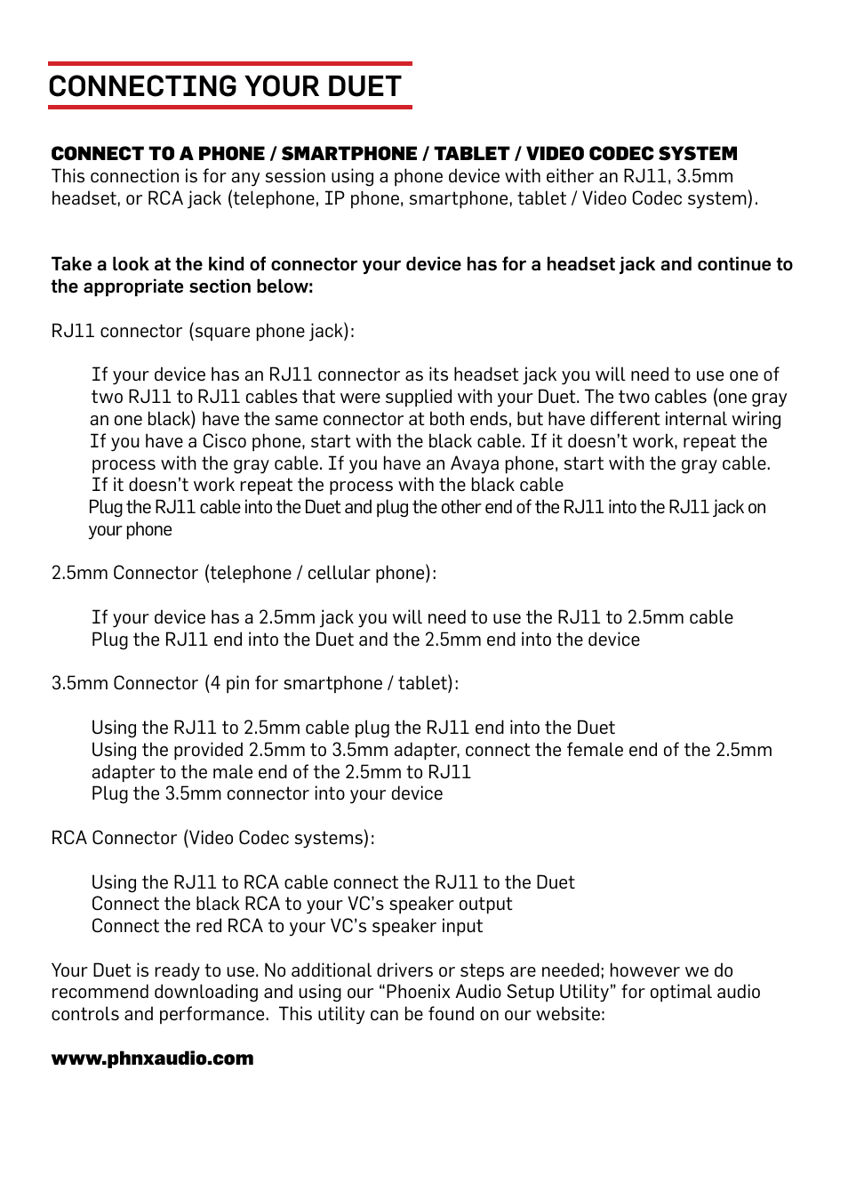Connecting your duet | Phoenix Audio Duet Executive MT202-EXE User Manual | Page 4 / 10