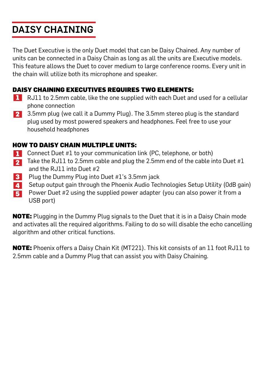 Daisy chaining | Phoenix Audio Duet Executive MT202-EXE User Manual | Page 7 / 10