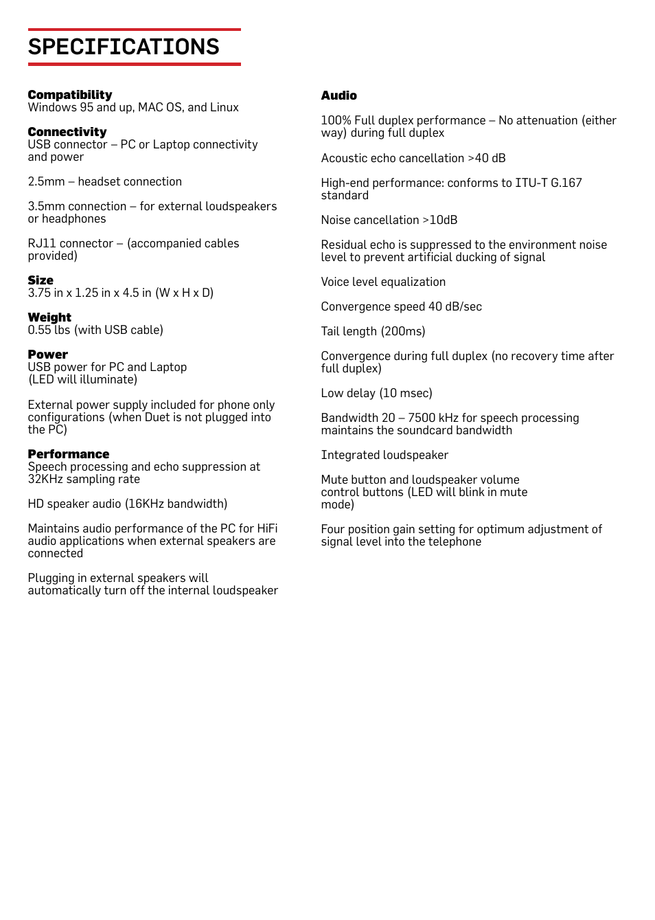 Specifications | Phoenix Audio Duet Executive MT202-EXE User Manual | Page 9 / 10