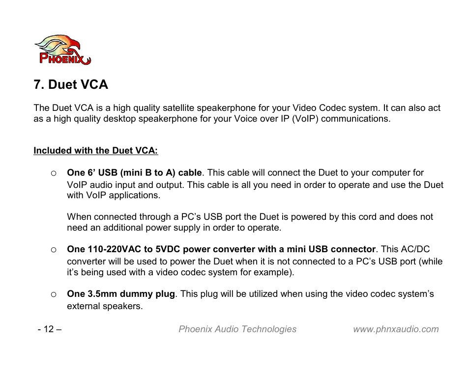 Duet vca | Phoenix Audio Technologies DUET VCA User Manual | Page 12 / 26
