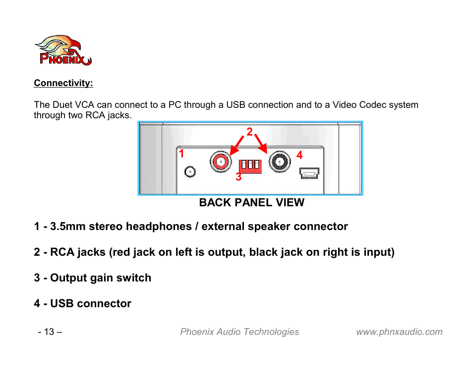 Phoenix Audio Technologies DUET VCA User Manual | Page 13 / 26