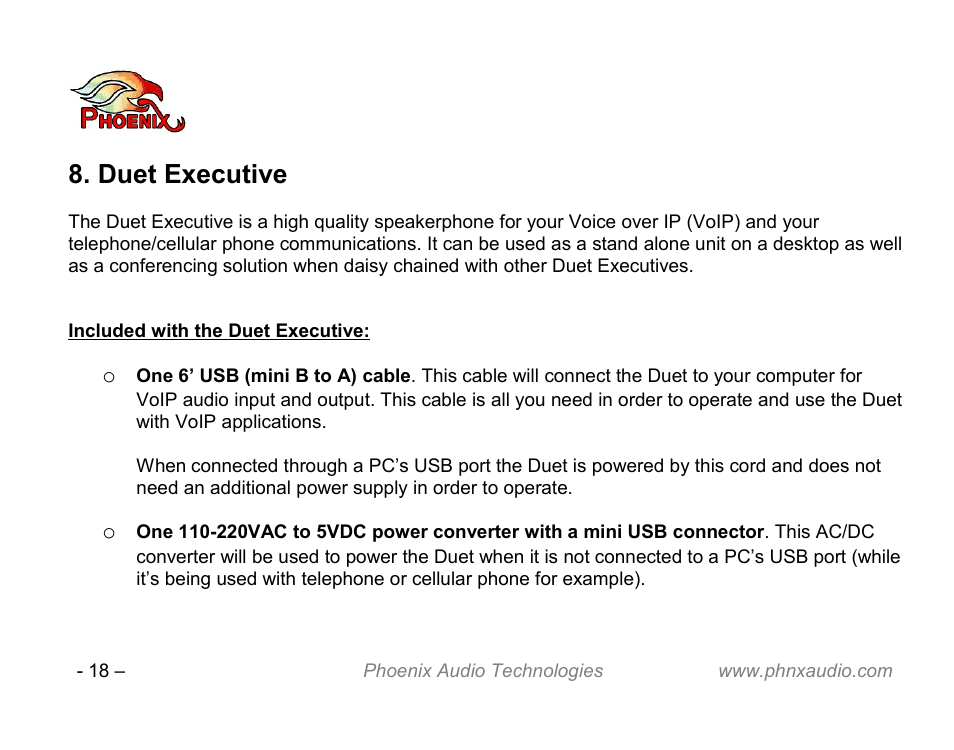 Duet executive | Phoenix Audio Technologies DUET VCA User Manual | Page 18 / 26