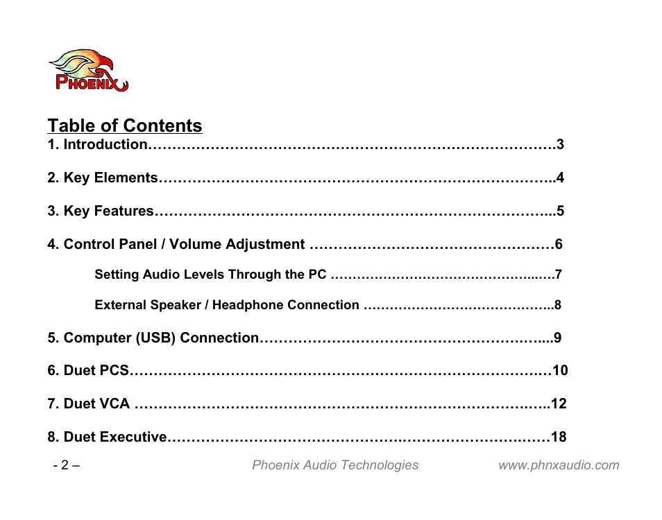 Phoenix Audio Technologies DUET VCA User Manual | Page 2 / 26