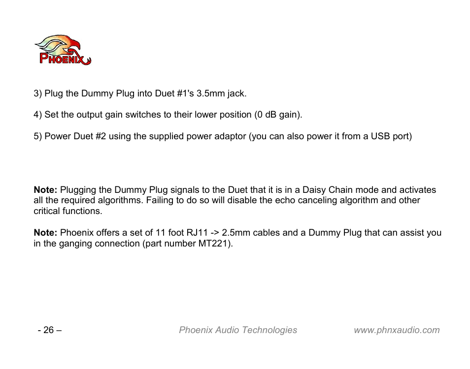 Phoenix Audio Technologies DUET VCA User Manual | Page 26 / 26