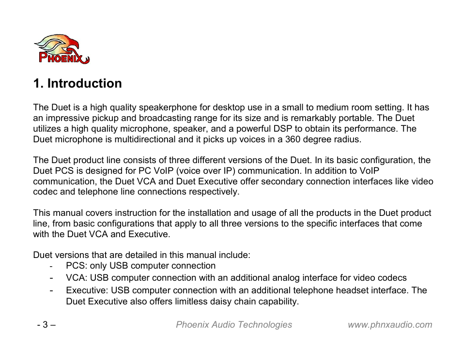 Introduction | Phoenix Audio Technologies DUET VCA User Manual | Page 3 / 26