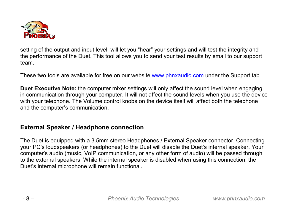 Phoenix Audio Technologies DUET VCA User Manual | Page 8 / 26