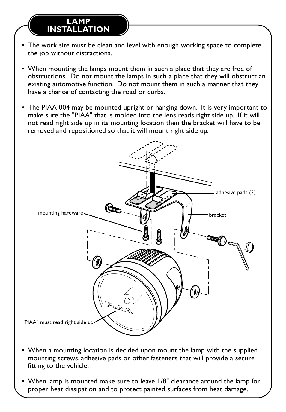 Lamp installation | PIAA 004 Series User Manual | Page 3 / 8