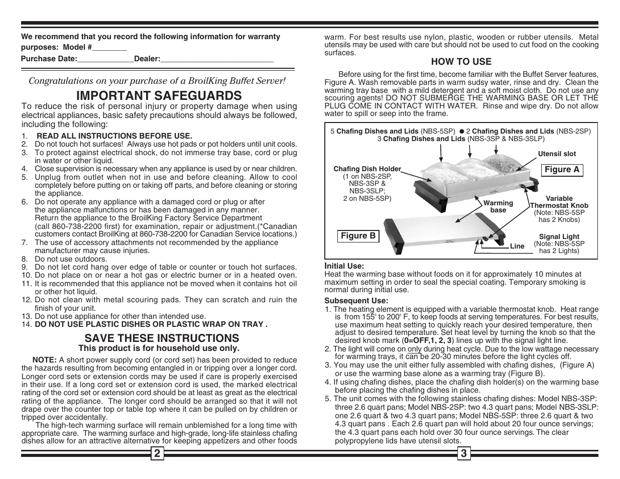 Important safeguards, Save these instructions | Broil King NBS-3SP User Manual | Page 2 / 2