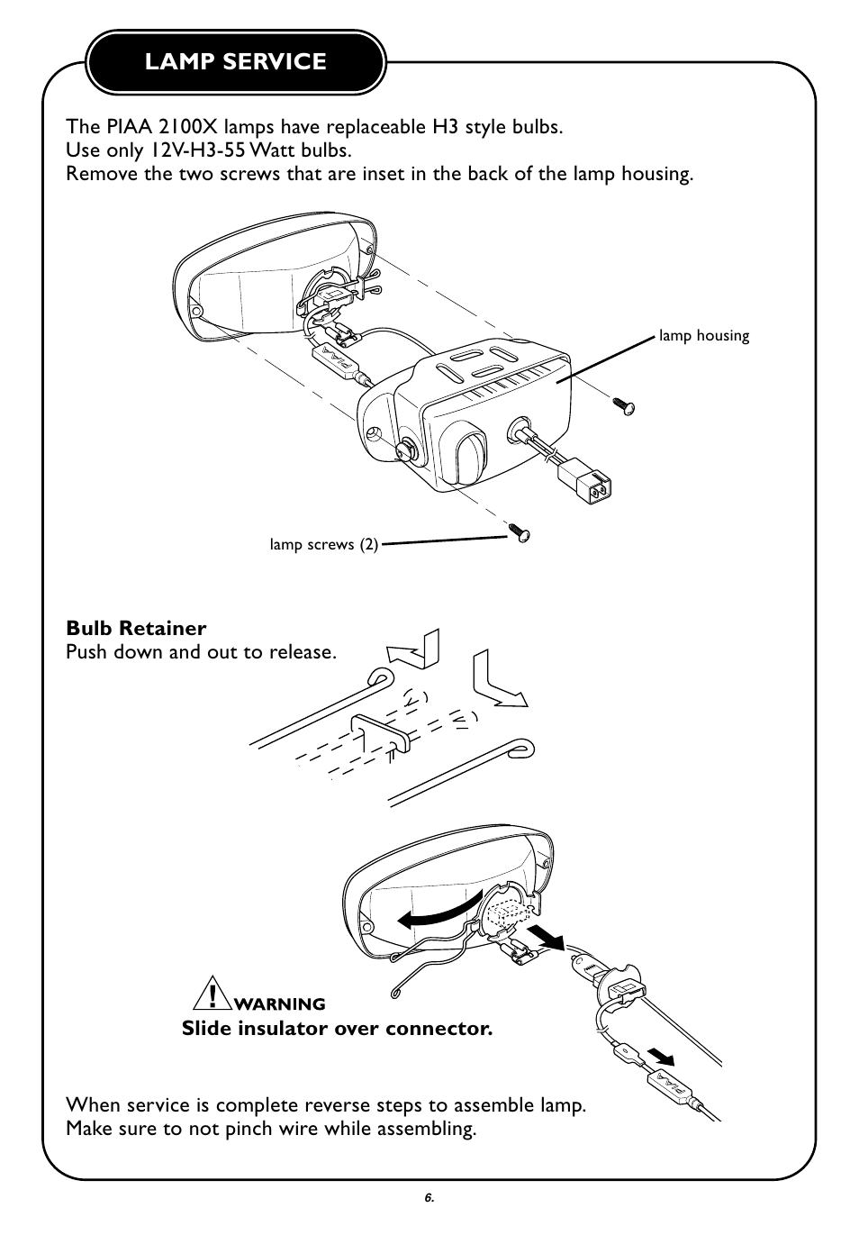 Lamp service | PIAA 2100 Series User Manual | Page 7 / 8