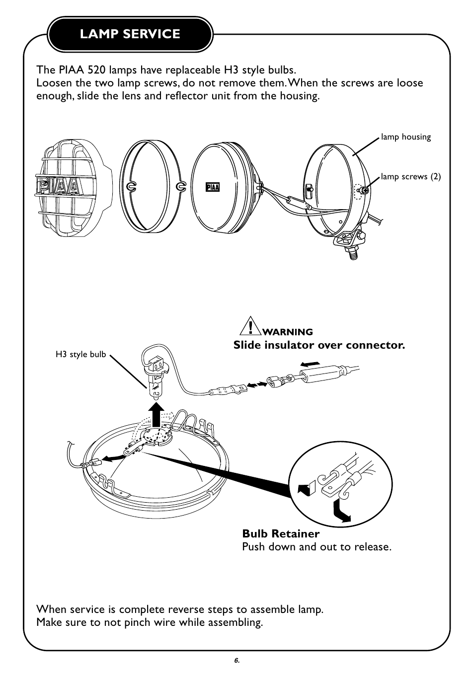 Lamp service | PIAA 520 Series User Manual | Page 7 / 8