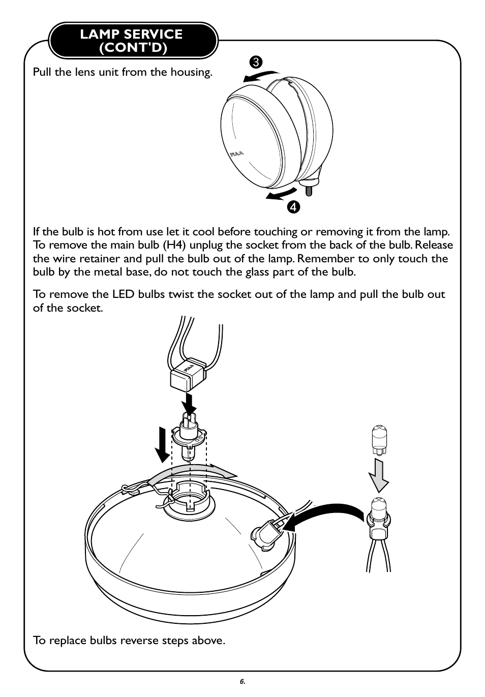 Lamp service (cont'd) | PIAA 525 Series User Manual | Page 7 / 8