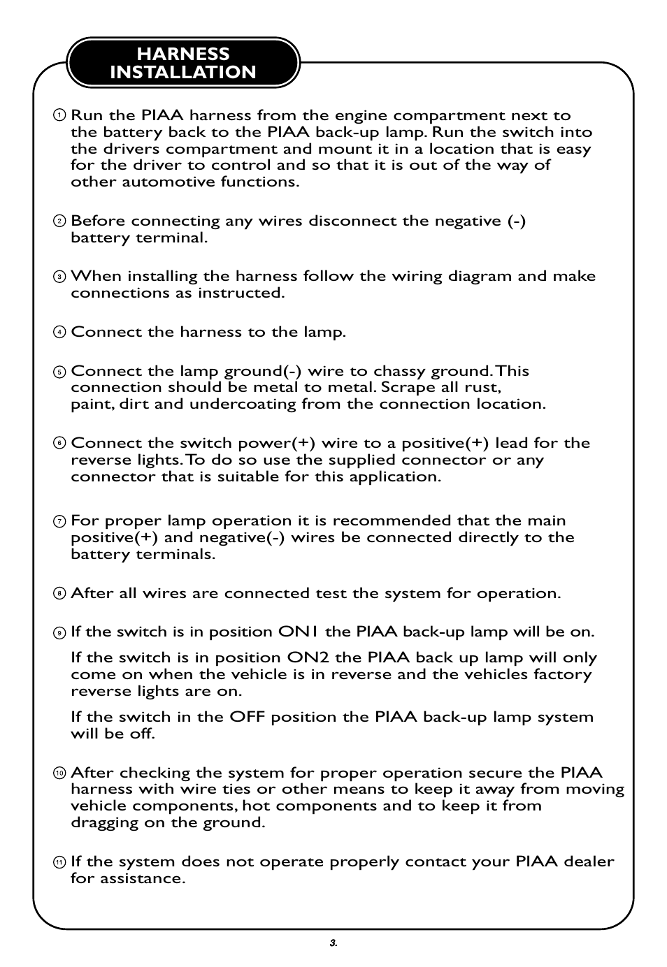 Harness installation | PIAA 1500 Back-Up User Manual | Page 4 / 8