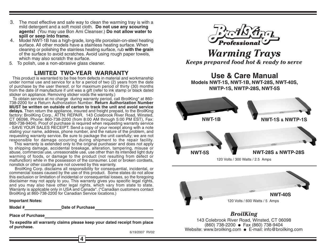 Broil King NWT-1S User Manual | 2 pages