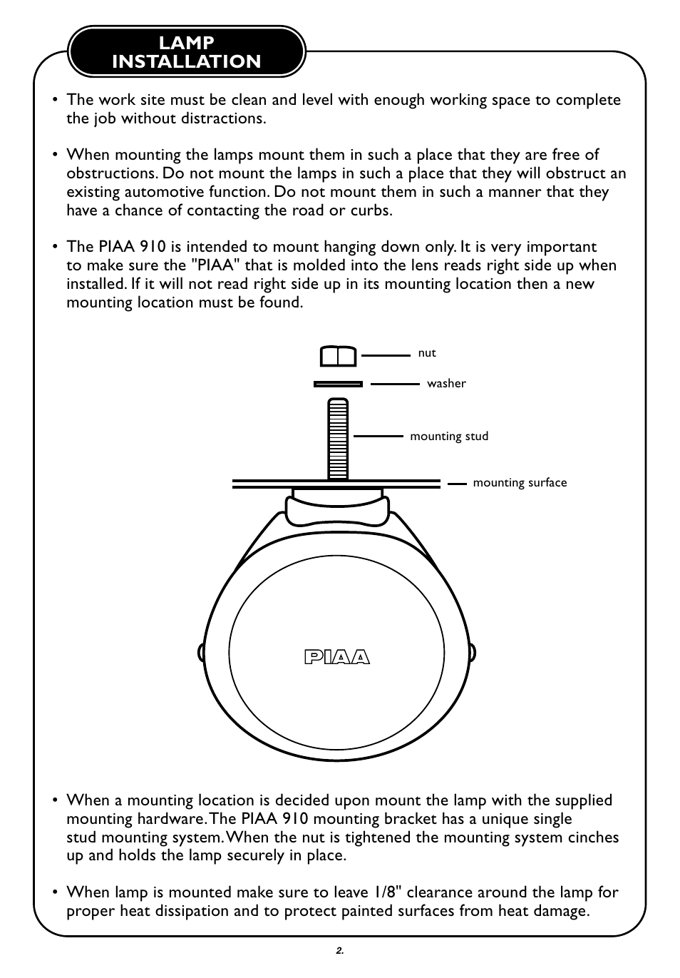 Lamp installation | PIAA 910 Touring User Manual | Page 3 / 8