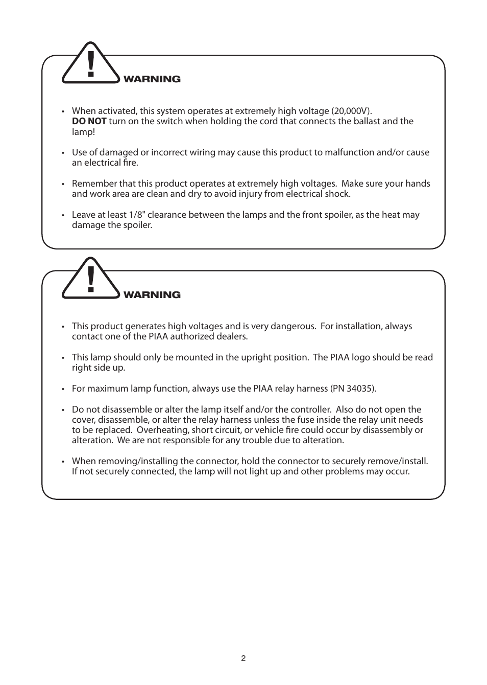 PIAA RS400 H.I.D. Shock Lamp User Manual | Page 2 / 12