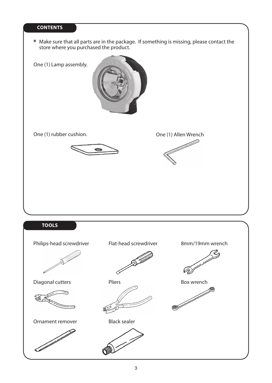 PIAA RS400 H.I.D. Shock Lamp User Manual | Page 3 / 12
