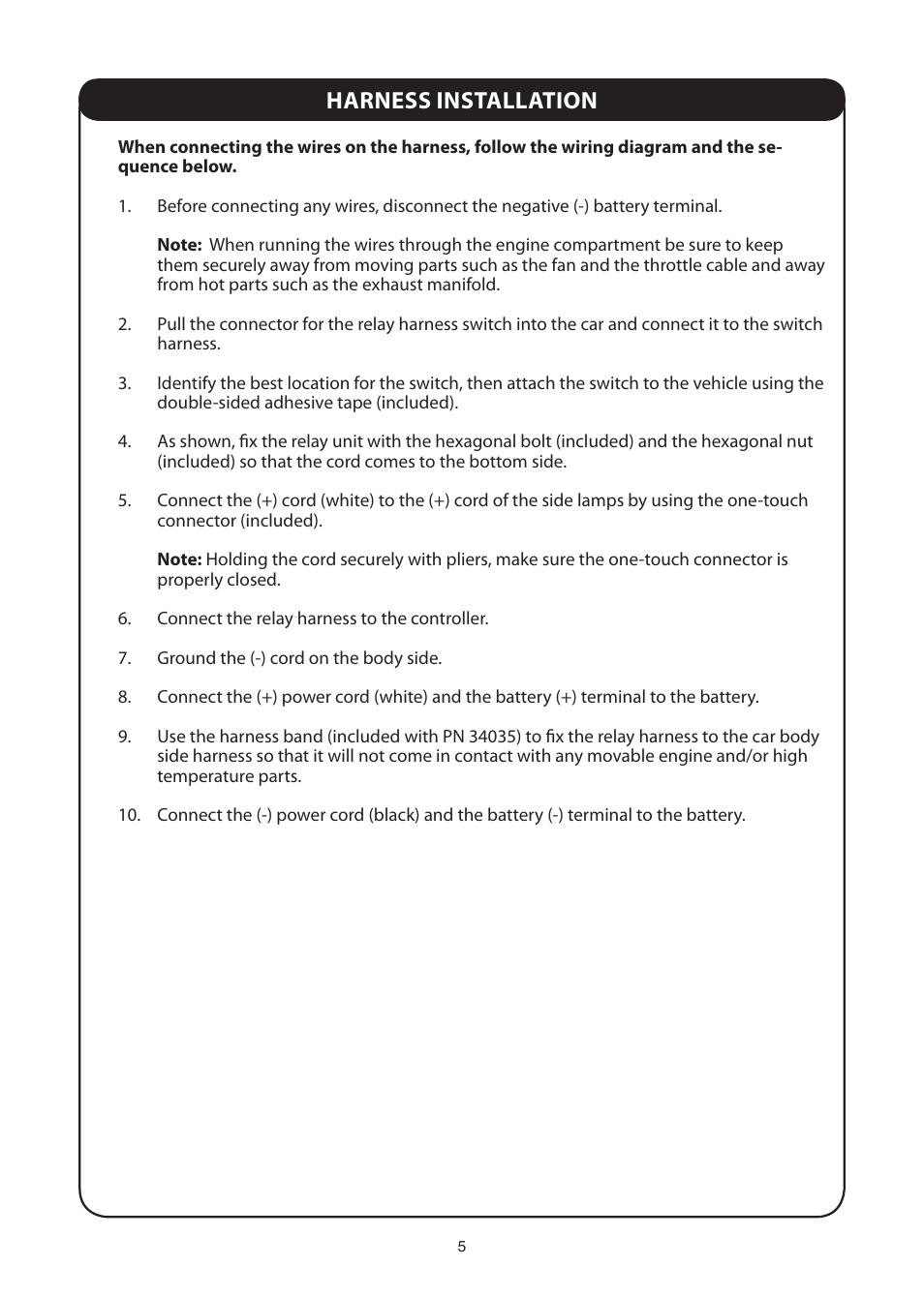 Harness installation | PIAA RS400 H.I.D. Shock Lamp User Manual | Page 5 / 12