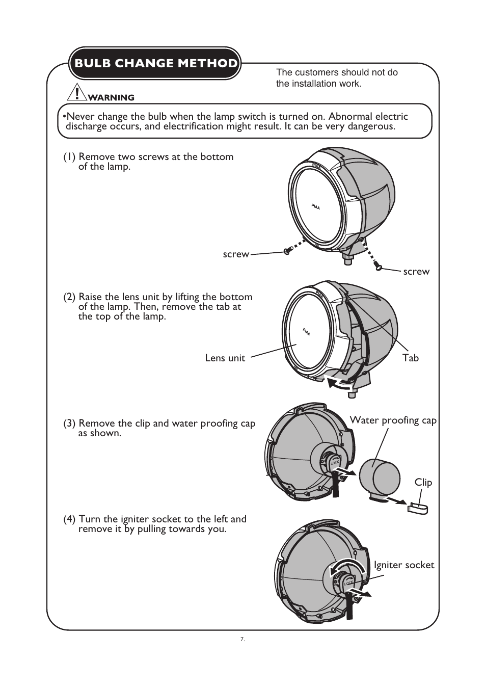 PIAA RS800 H.I.D. Shock Lamp User Manual | Page 8 / 11