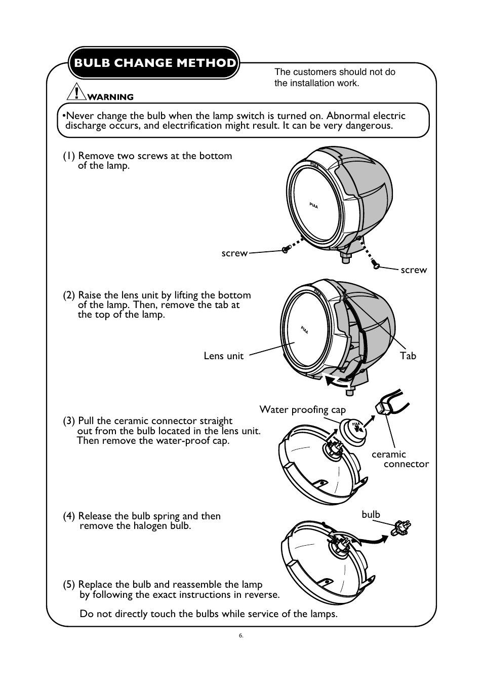 PIAA RS800 Halogen Shock Lamp User Manual | Page 7 / 8
