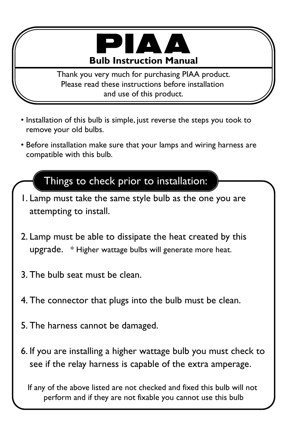 PIAA Bulb User Manual | 4 pages