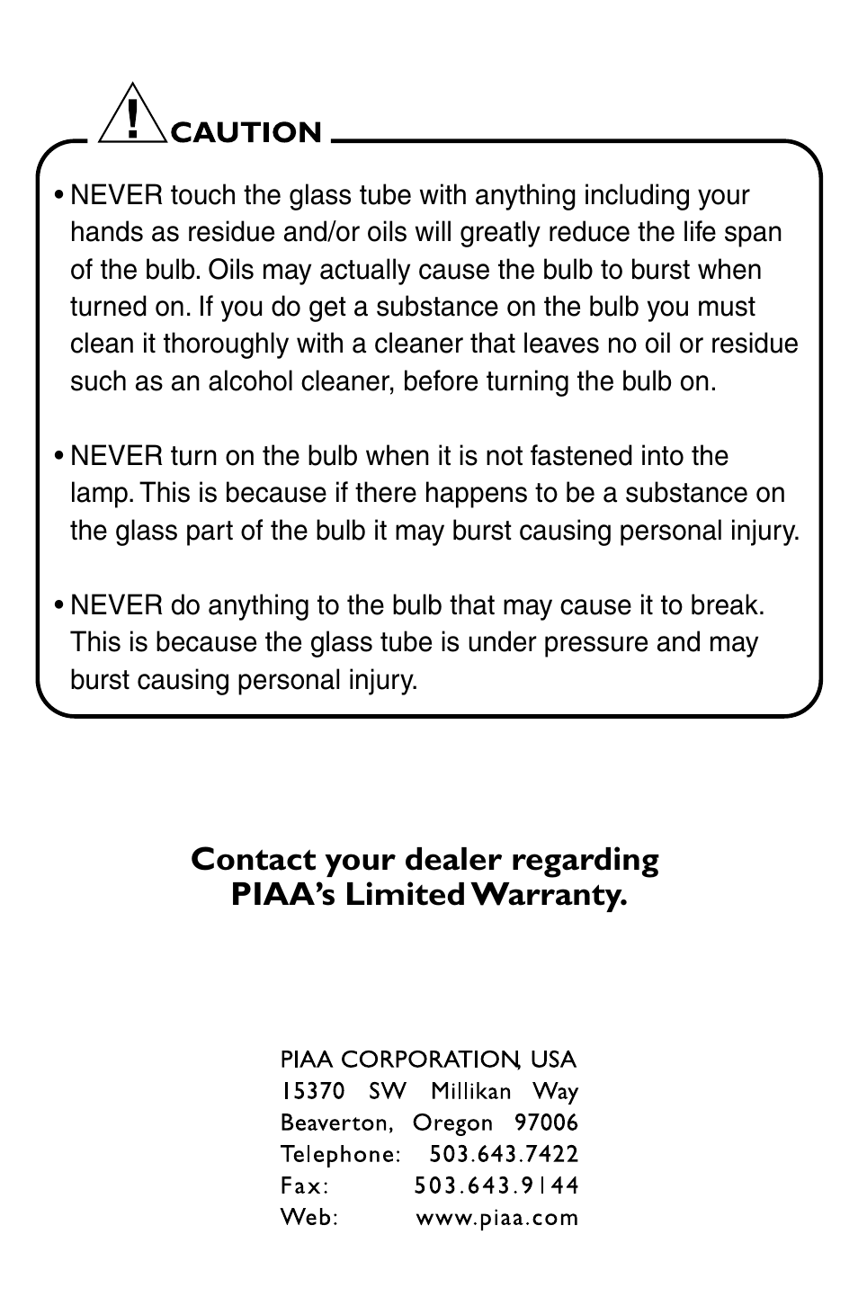 PIAA Bulb User Manual | Page 4 / 4