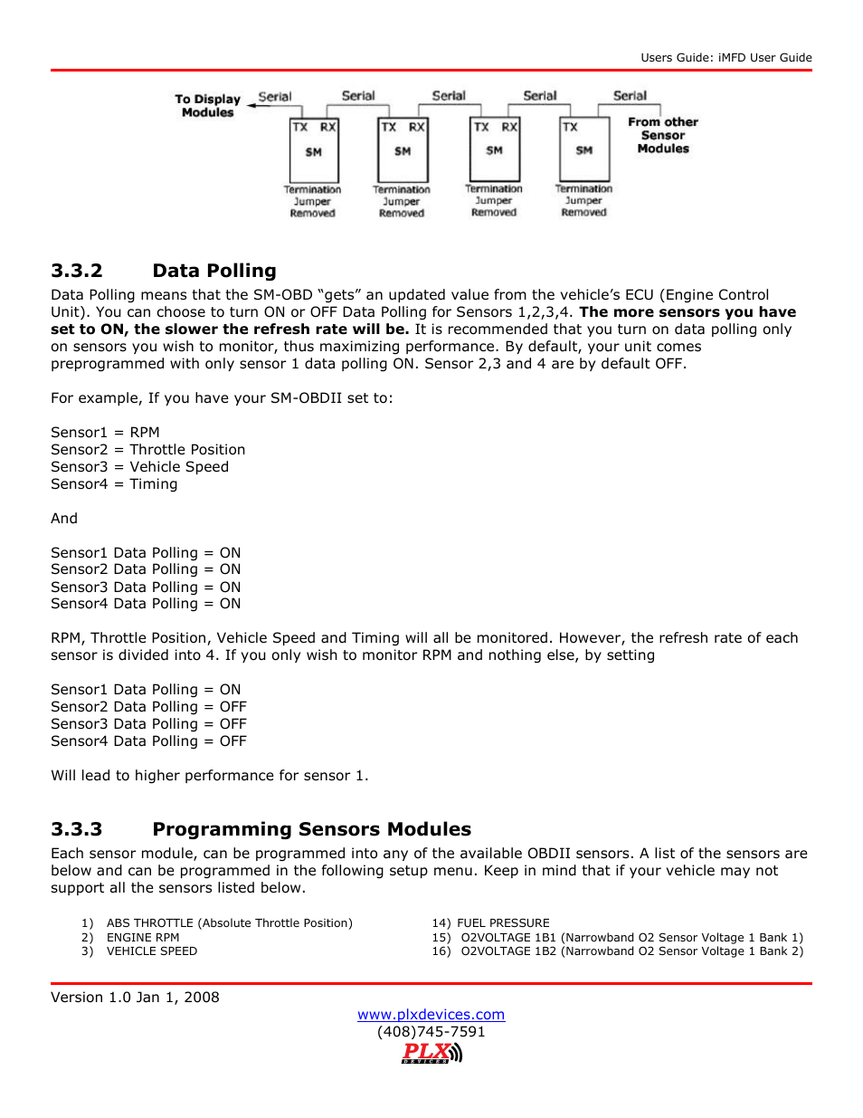 Data polling, Programming sensors modules, 2 data polling | 3 programming sensors modules | PLX Devices DM-100 OBDII User Manual | Page 12 / 24