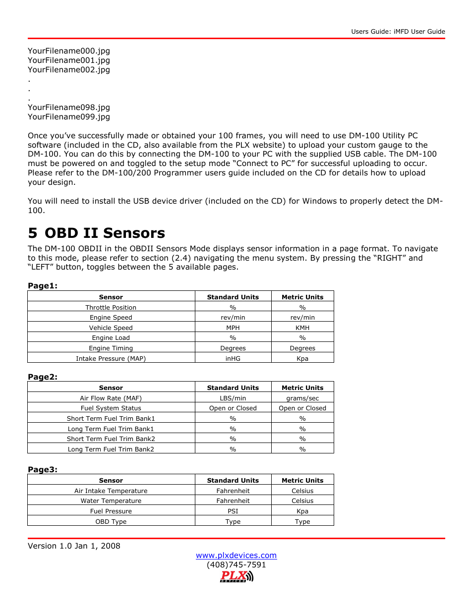 5 obd ii sensors | PLX Devices DM-100 OBDII User Manual | Page 18 / 24