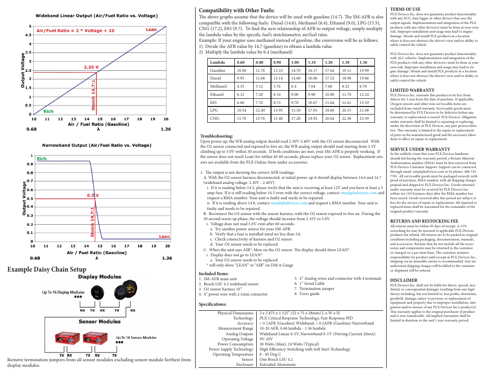 Example daisy chain setup, Compatibility with other fuels | PLX Devices SM-AFR User Manual | Page 2 / 2
