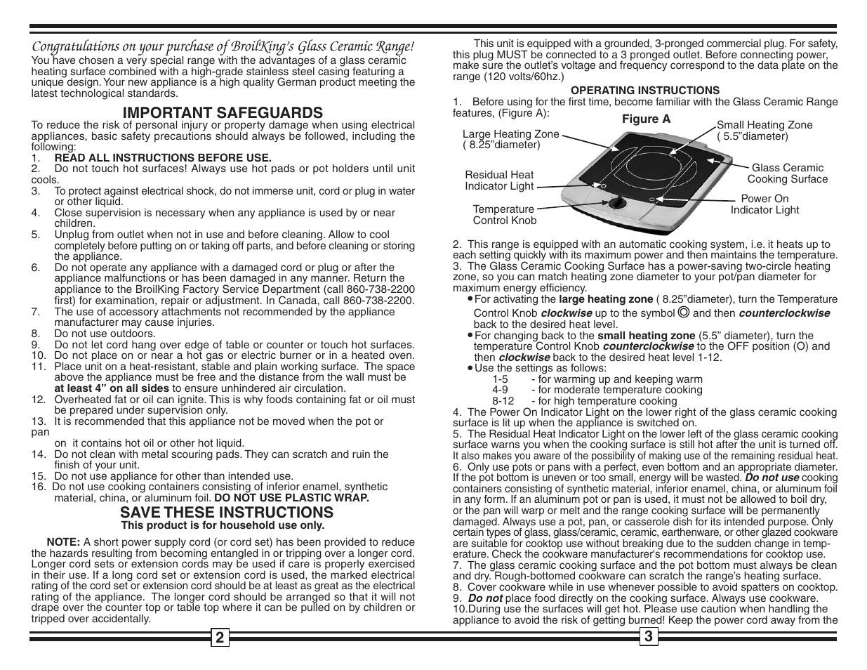Important safeguards, Save these instructions | Broil King PHR-1 User Manual | Page 2 / 2