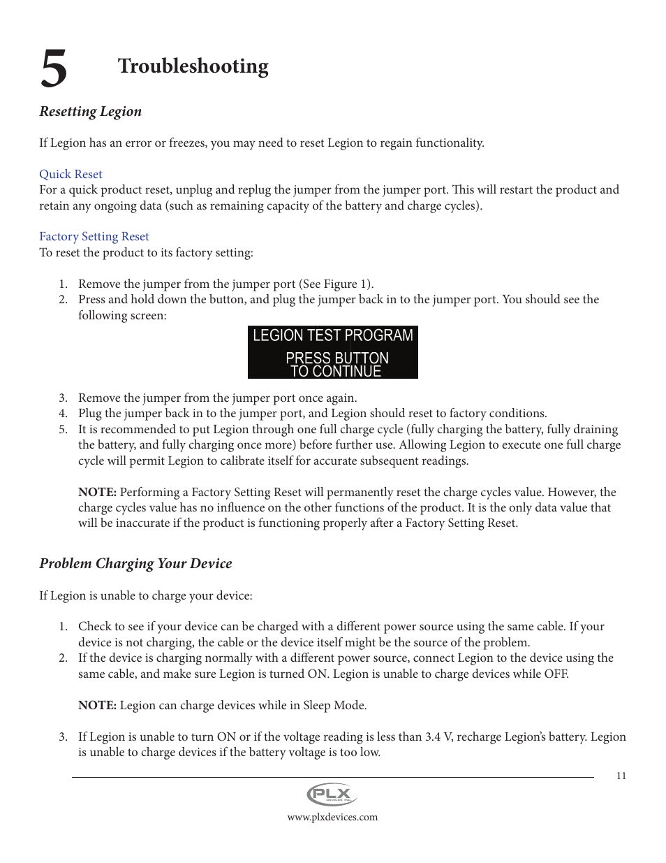 Troubleshooting | PLX Devices Legion 5,500 mAh User Manual | Page 11 / 14