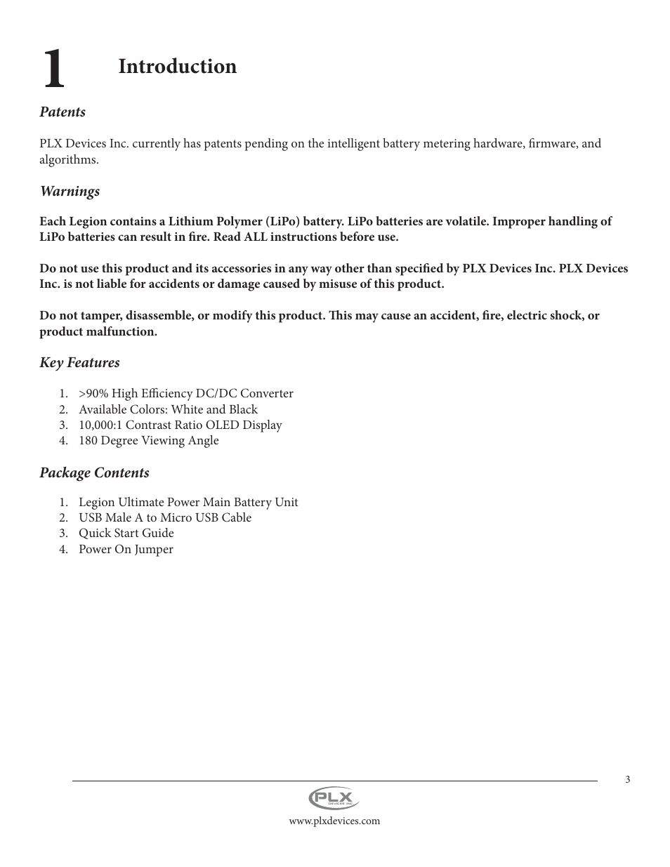 Introduction | PLX Devices Legion Gen2 11,000 mAh User Manual | Page 3 / 14