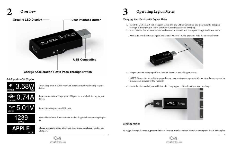 Overview, Operating legion meter | PLX Devices Legion Meter User Manual | Page 3 / 5