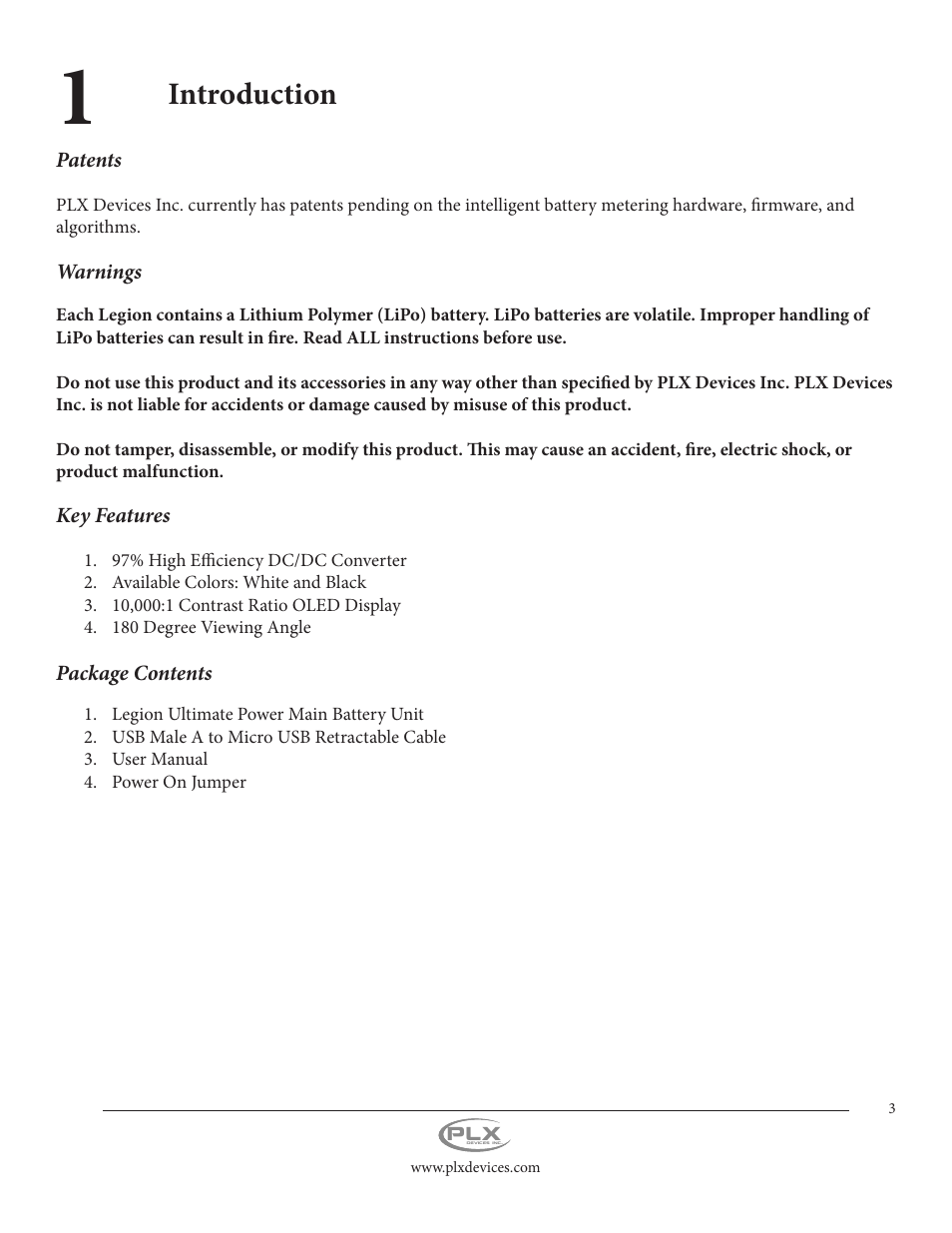 Introduction | PLX Devices Legion Gen1 11,000 mAh User Manual | Page 3 / 14