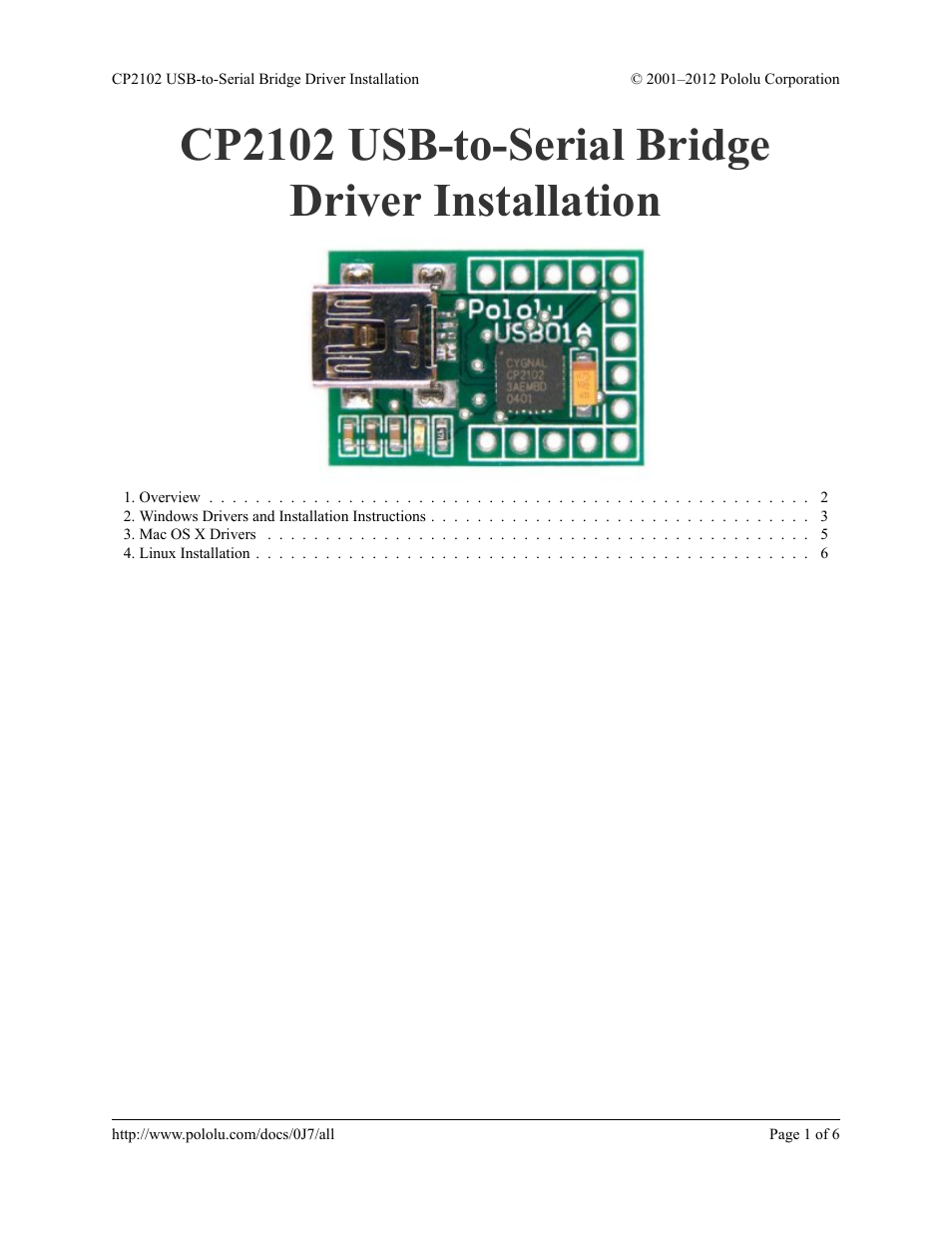 Pololu CP2102 User Manual | 6 pages