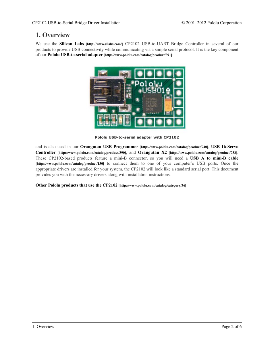 Overview | Pololu CP2102 User Manual | Page 2 / 6