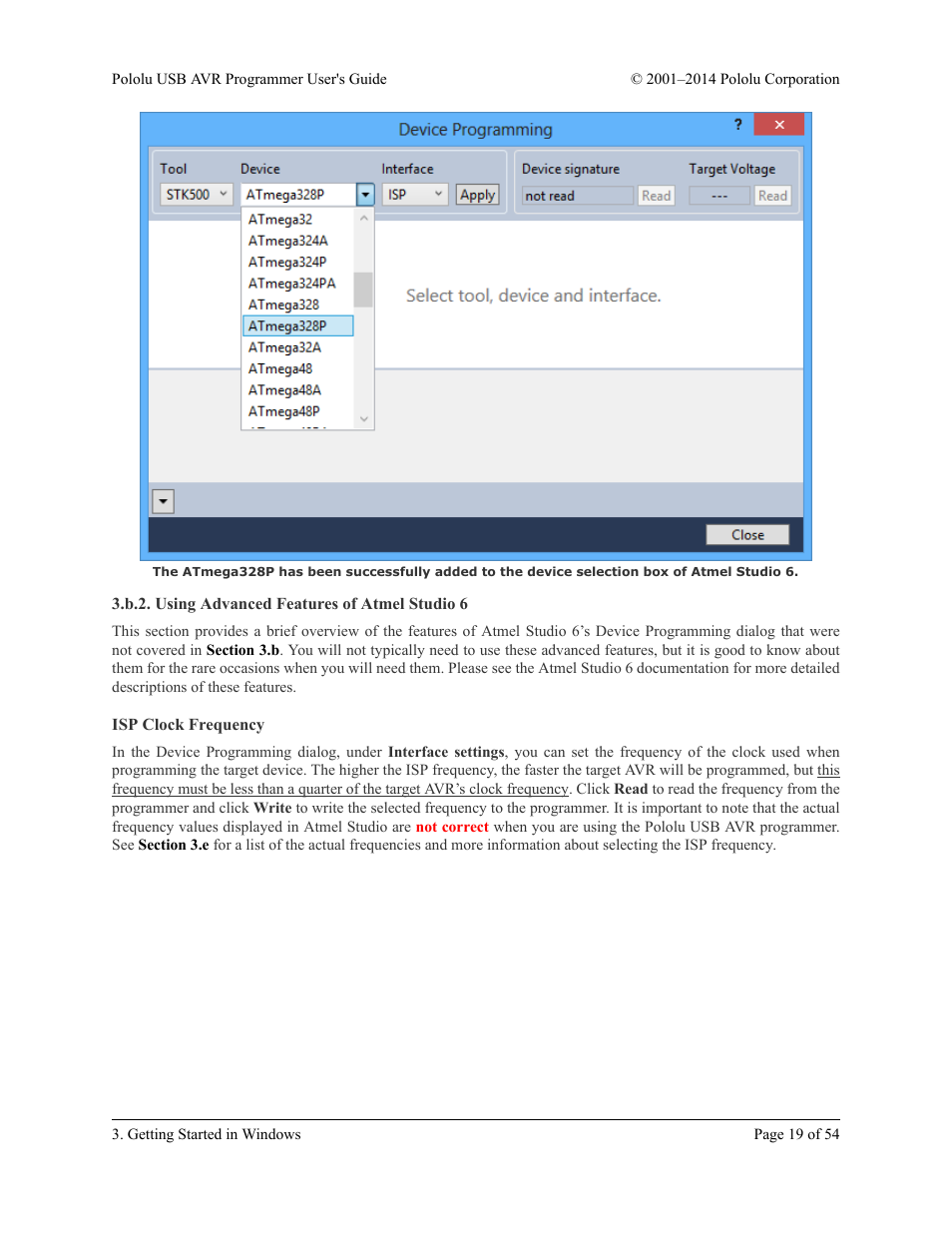 B.2. using advanced features of atmel studio 6, Isp clock frequency | Pololu USB AVR User Manual | Page 19 / 54