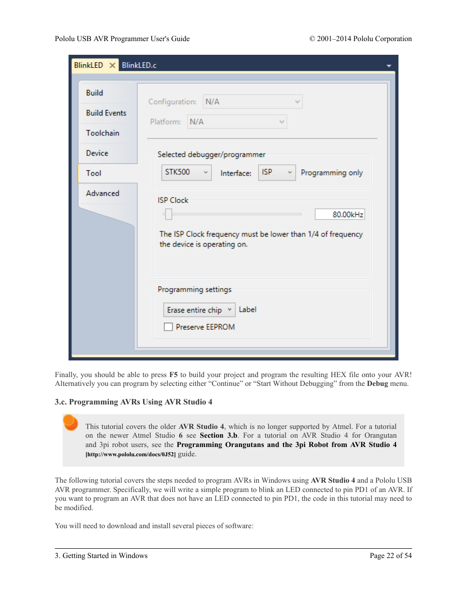 C. programming avrs using avr studio 4 | Pololu USB AVR User Manual | Page 22 / 54