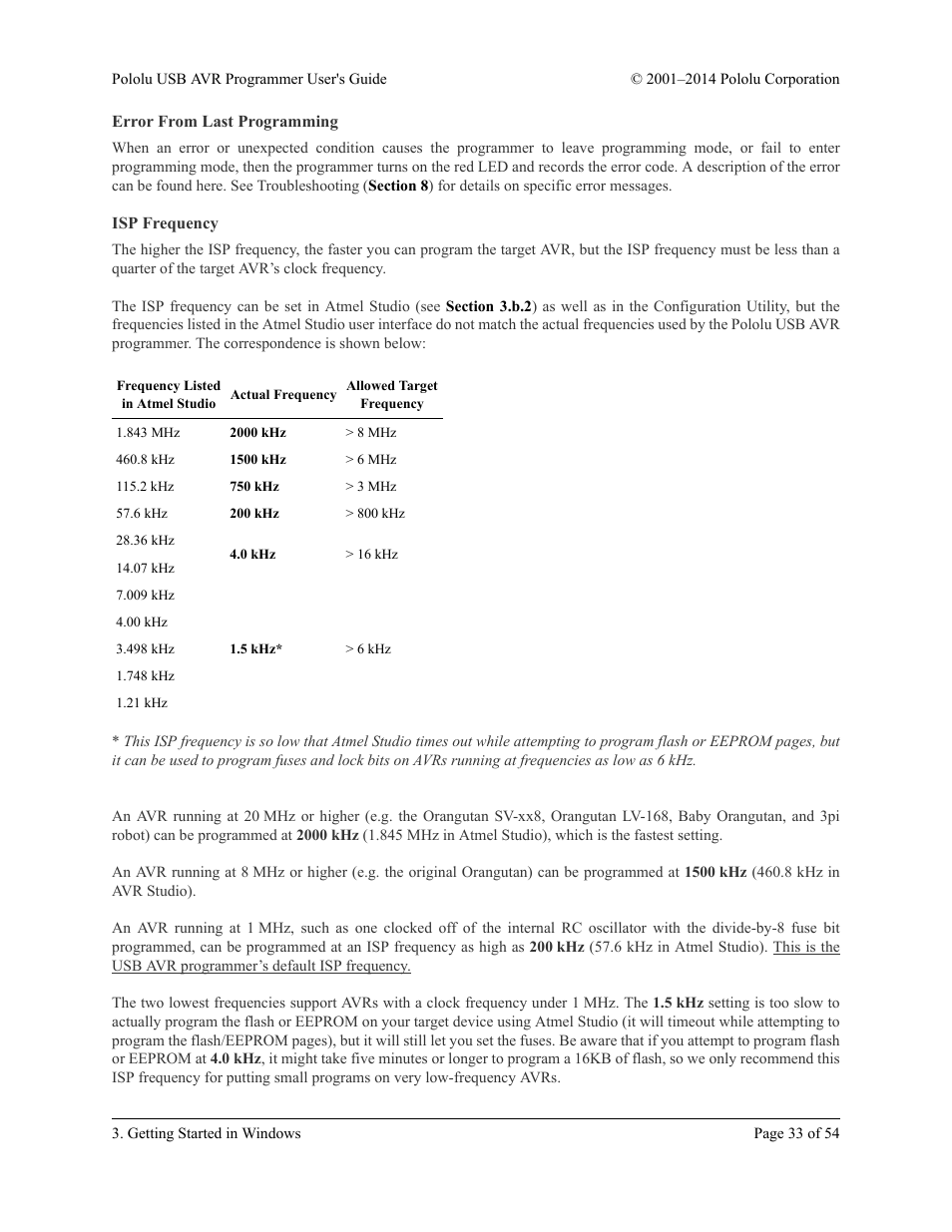 Error from last programming, Isp frequency | Pololu USB AVR User Manual | Page 33 / 54