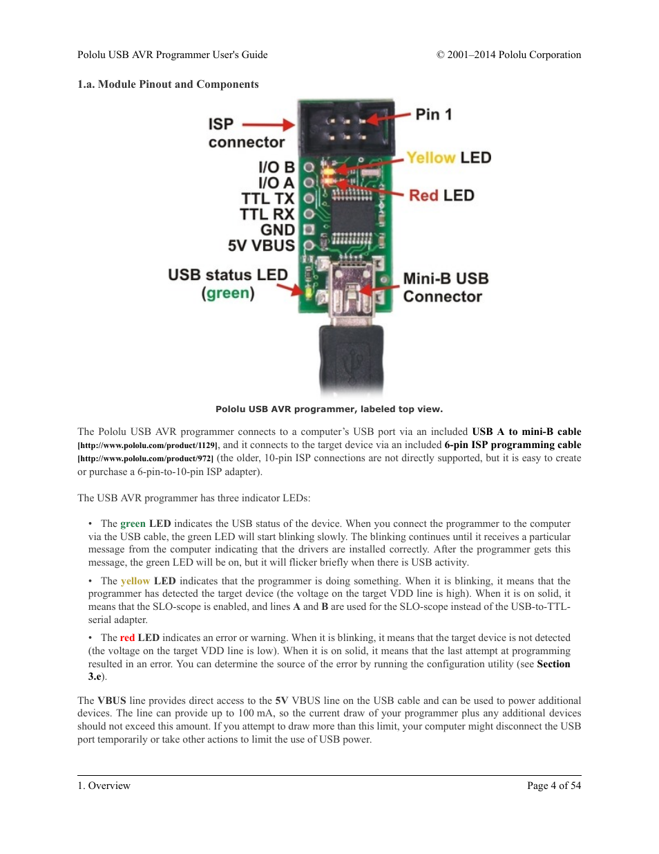 A. module pinout and components | Pololu USB AVR User Manual | Page 4 / 54