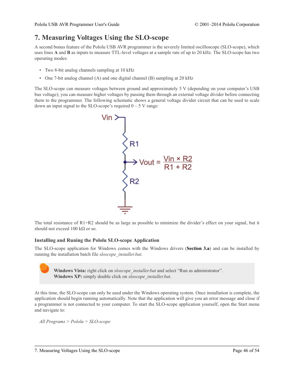 Measuring voltages using the slo-scope, Section 7 | Pololu USB AVR User Manual | Page 46 / 54