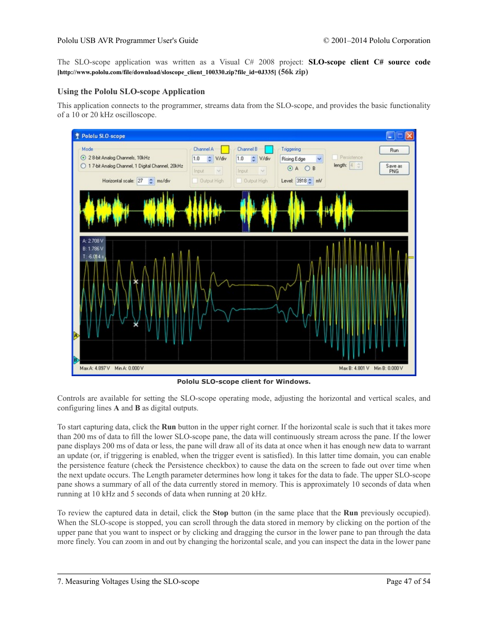 Using the pololu slo-scope application | Pololu USB AVR User Manual | Page 47 / 54