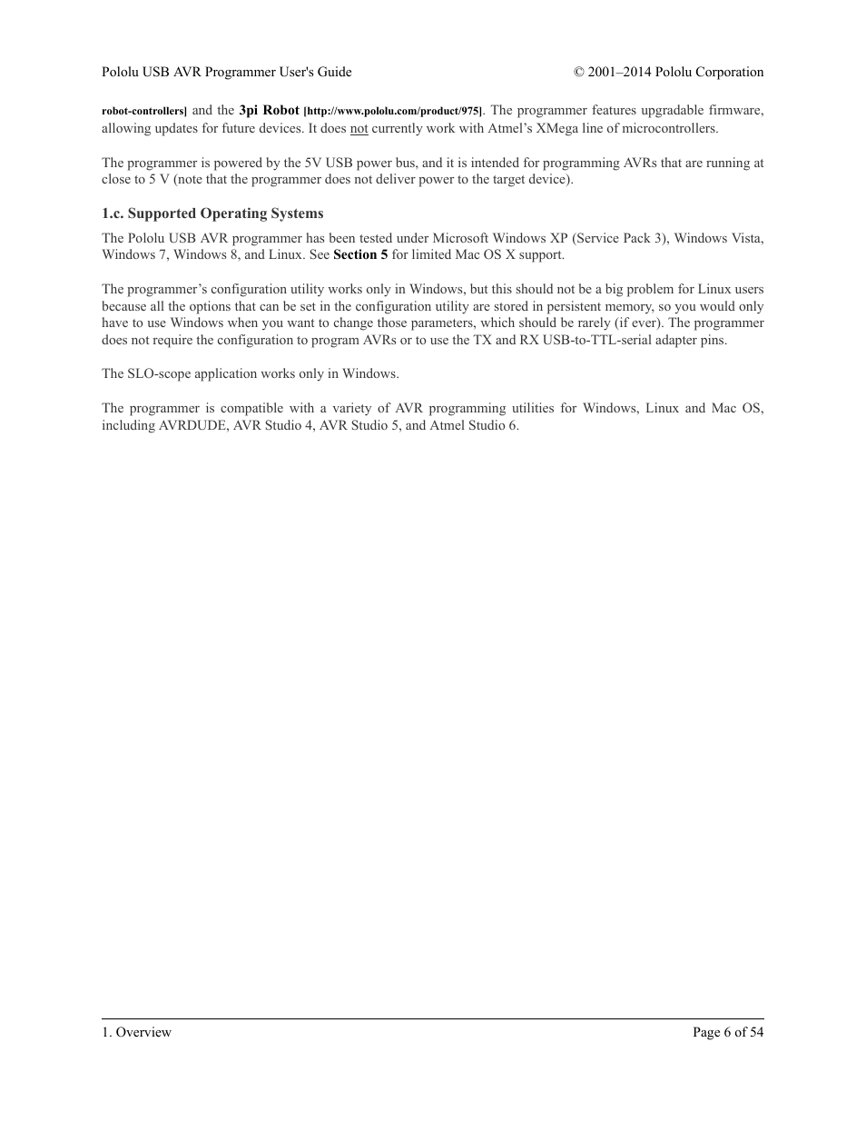 C. supported operating systems | Pololu USB AVR User Manual | Page 6 / 54
