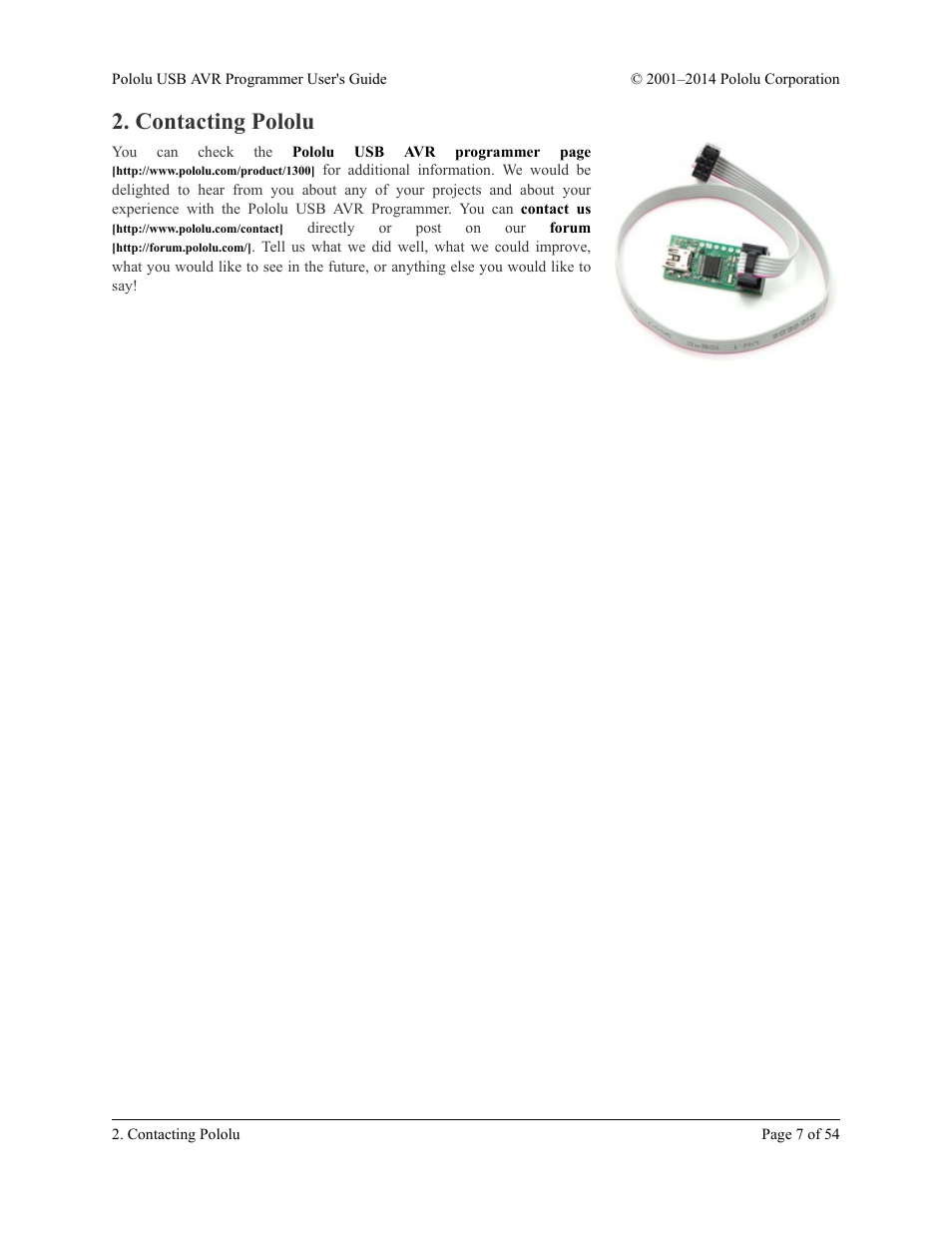 Contacting pololu | Pololu USB AVR User Manual | Page 7 / 54